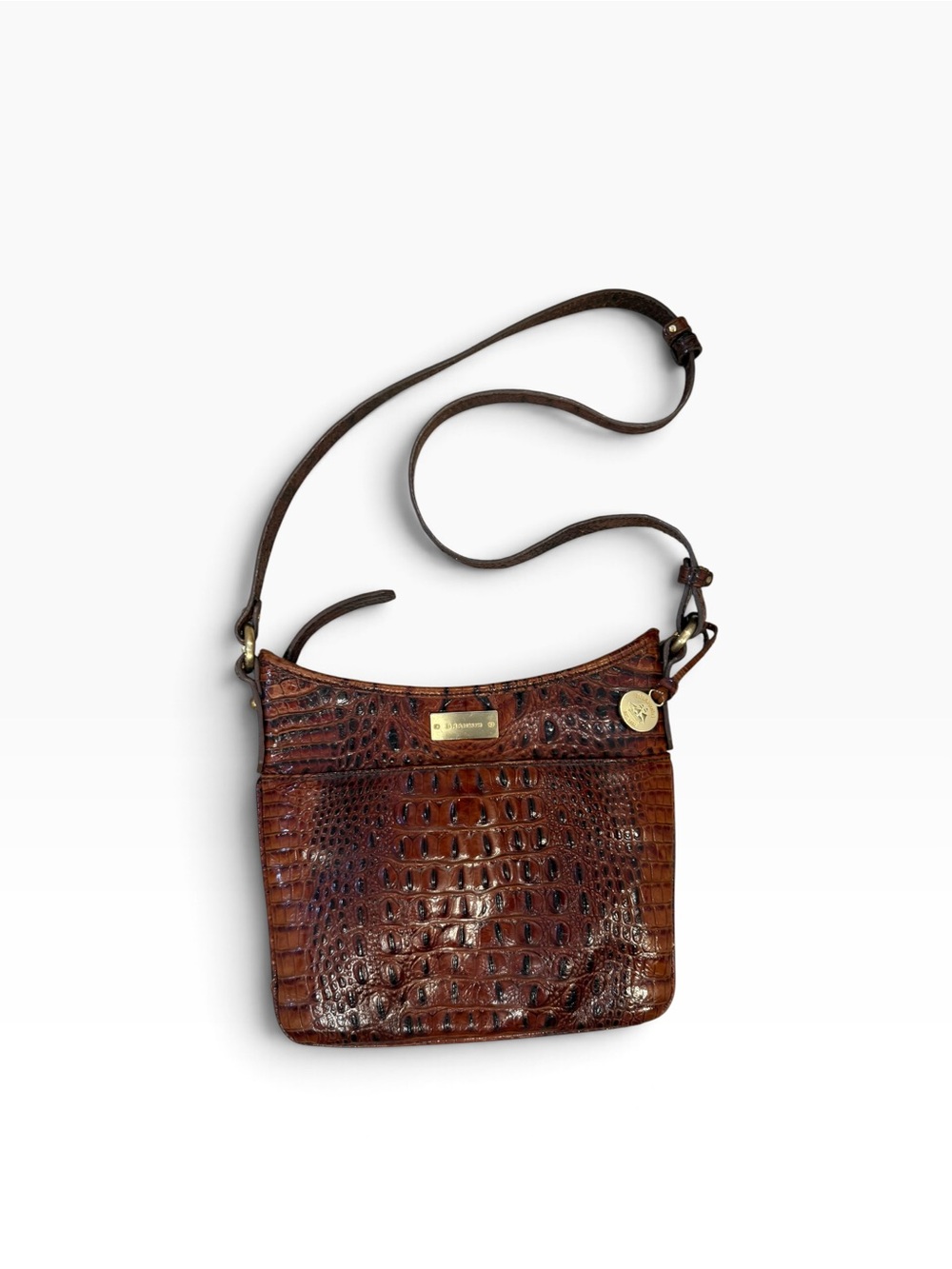 Brahmin Brown Croc Embossed Leather Crossbody Bag Gold Hardware